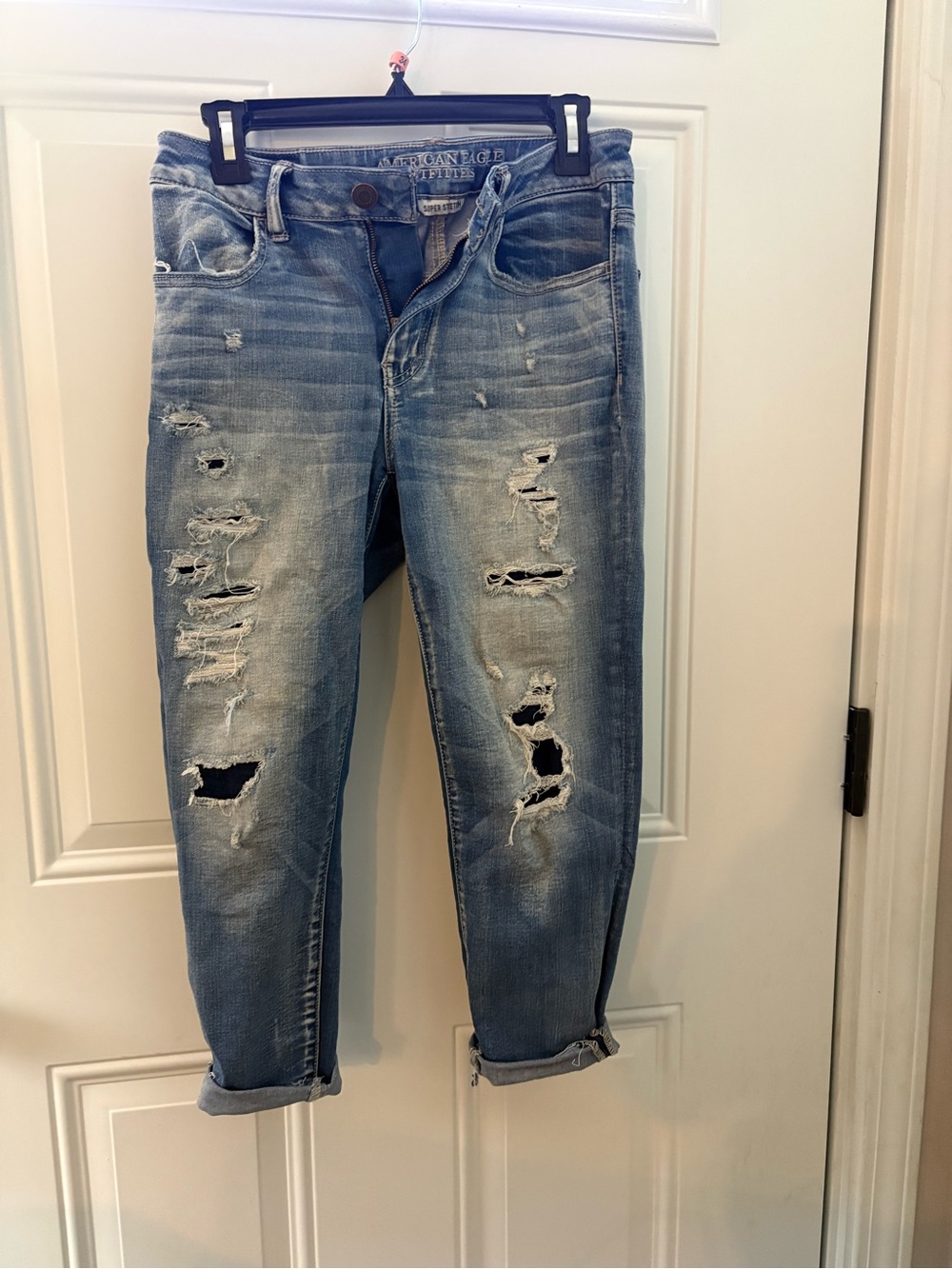 American Eagle Outfitters Women's High-Rise Distressed Light Blue Jeans